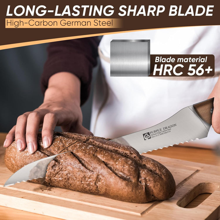 Purple Dragon Bread Knife, 9 Inch Serrated Knife for Homemade Bread Sourdough Cakes, Perfect Kitchen Baking Supplies for Effortless Cutting & Slicing, Gifts