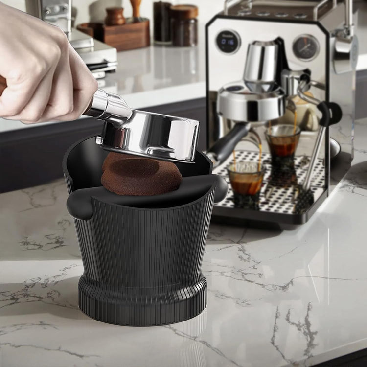 Espresso Knock Box, Coffee Knock Box with Durable Knock Bar and Non-Slip Base, Knock Box for Machine Accessories (Black Stripe)