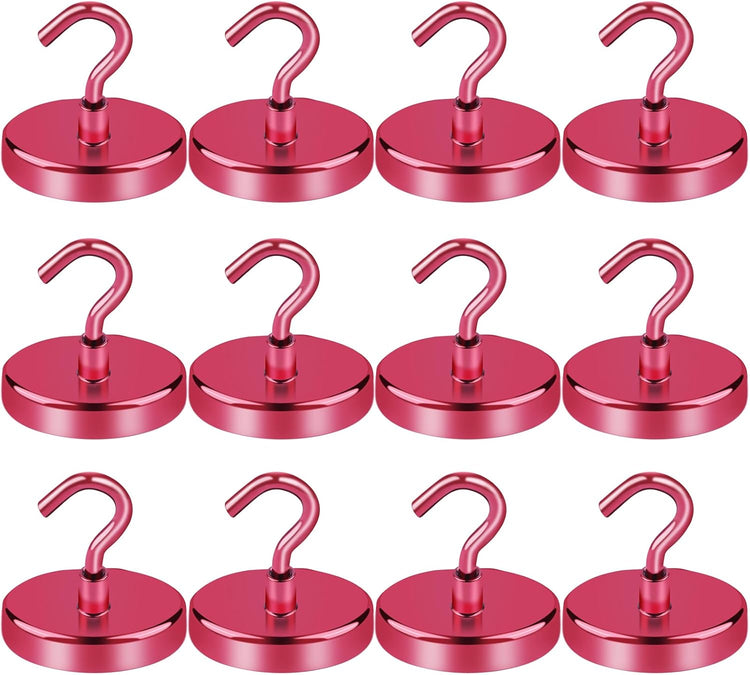 LOVIMAG Cruise Ship Essentials - 150Lbs Heavy Duty Hooks, Red Magnetic Hooks for Cruise Cabins - 12 Pack