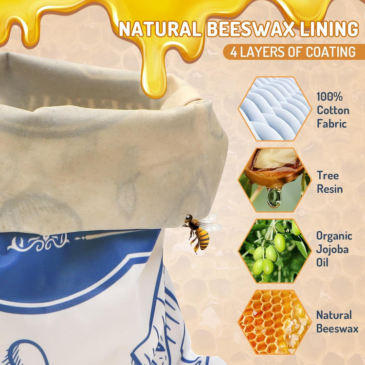 2-Pack Beeswax Bread Bags for Homemade Bread,Reusable Sourdough Storage Bags with Premium Beeswax Coating for Loafs Baguette Fresh Keeping,Great Baking Essentials and Gifts for Families & Friends.