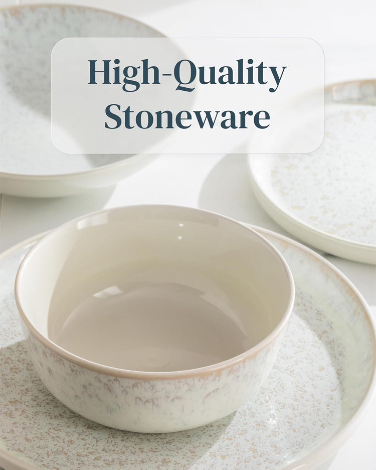Stoneware dinnerware set 8 persons 32 pcs - Mediterranean dinnerware set, dishwasher, microwave and scratch resistant - Bowl and plate set - Dinnerware Pure Living Light Beige…
