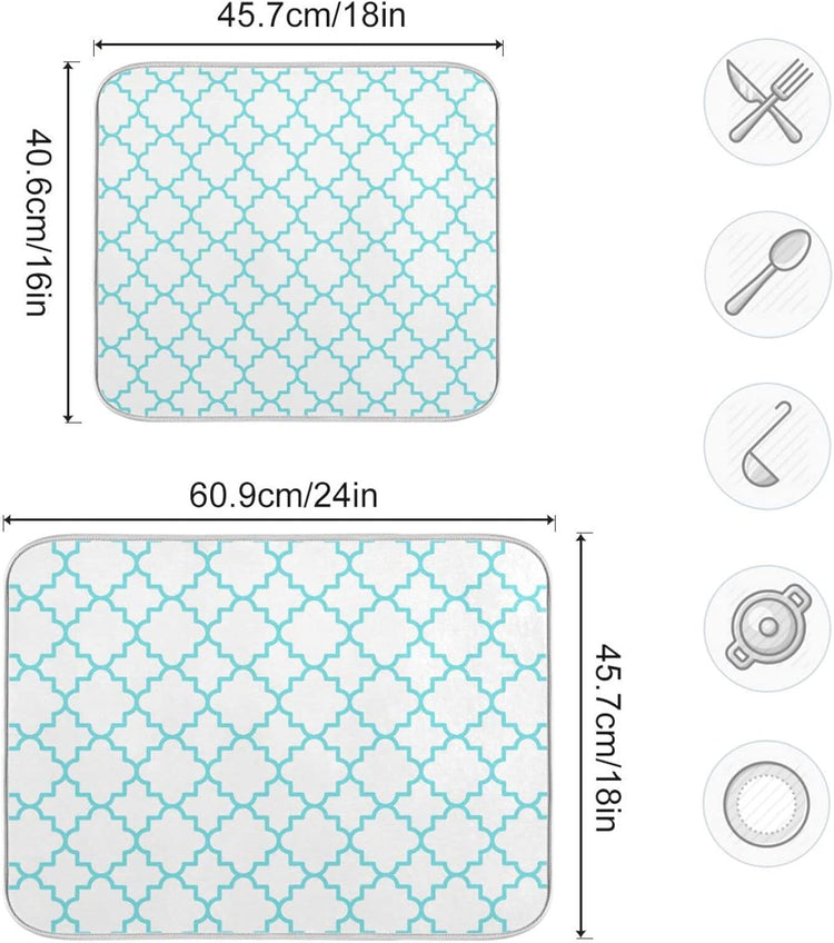 Senya Super Absorbent Dish Drying Mat, Microfiber Fast-Drying Dish Mat, 16/ x 18/, Kitchen Dish Drying Pad, Traditional Quatrefoil Lattice Pattern