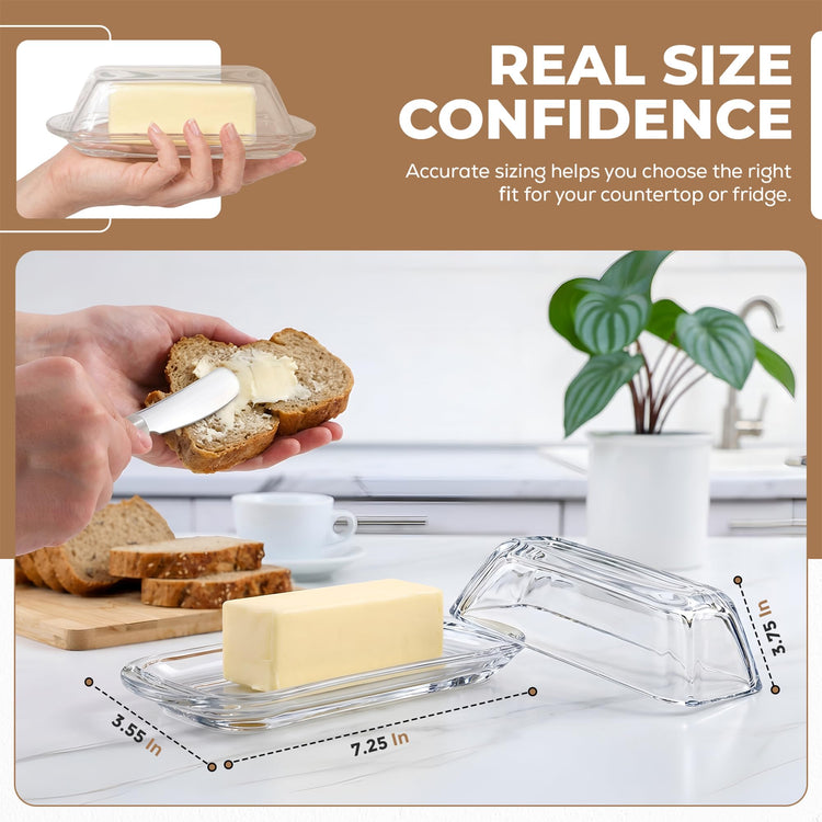 Clear Glass Butter Dish with Lid for Countertop & Refrigerator