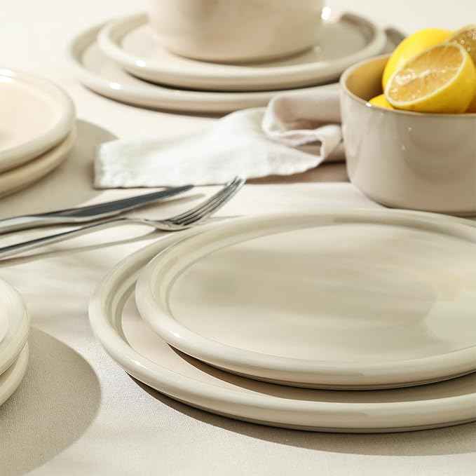 Stone Lain Eden 24-Piece Dinnerware Set Stoneware, Plates and Bowls Set, Dishwasher and Microwave Safe Dish, Dish Set for 8, Beige