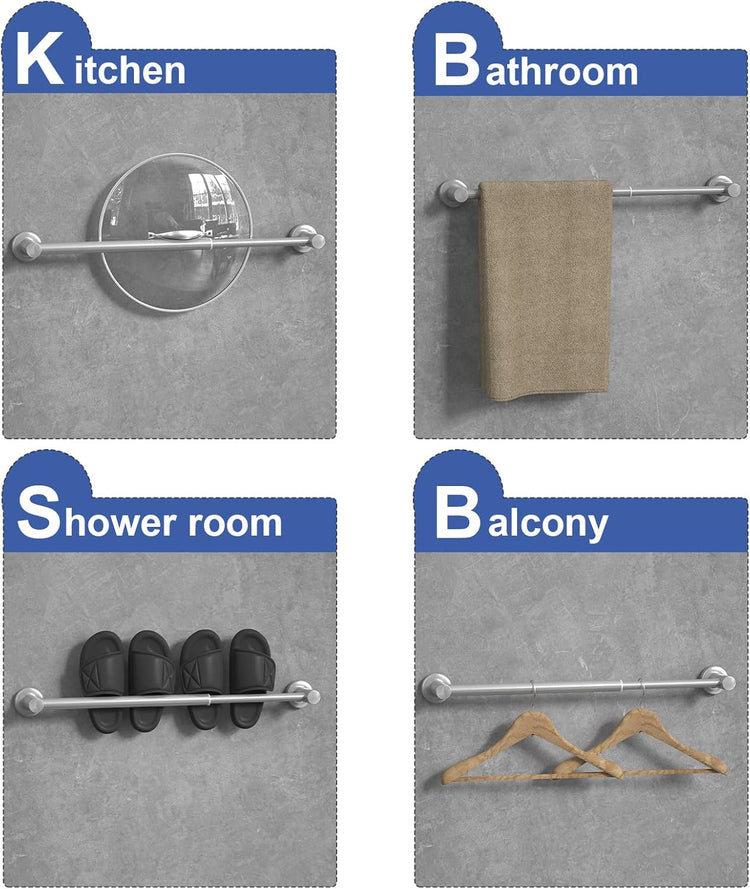 Adjustable Towel Bar, HOMOTEK Economical Bathroom Towel Holder Rod from 12 Inch to 22 Inch Single Towel Racks, Wall Mount Towel Rail, Towel Hanger Hook for Kitchen(1 Pack Brushed Stainless Steel)