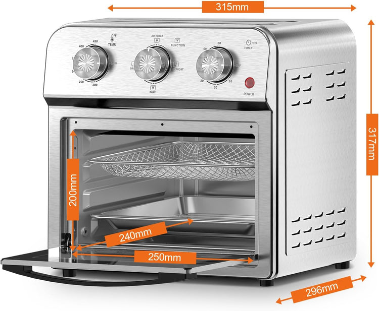 PlumChef 13 Quart 4 Slices Air Fryer Convection Toaster Oven, 1500W, Multifunction Oven for Roast, Bake, Grill, Broil, Toast(stainless steel)