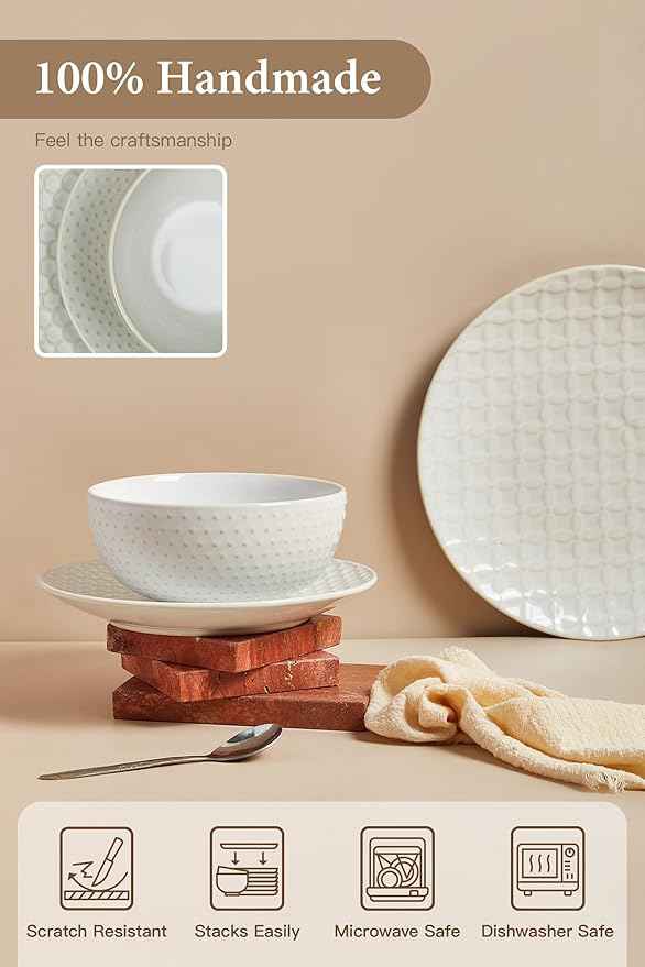 24 Piece Dinnerware Sets for 8, Premium Stoneware Plates and Bowls Sets, Microwave & Dishwasher Safe, Elegant Dishes for Entertaining & Special Occasions โ A Stunning Gift for Large Families
