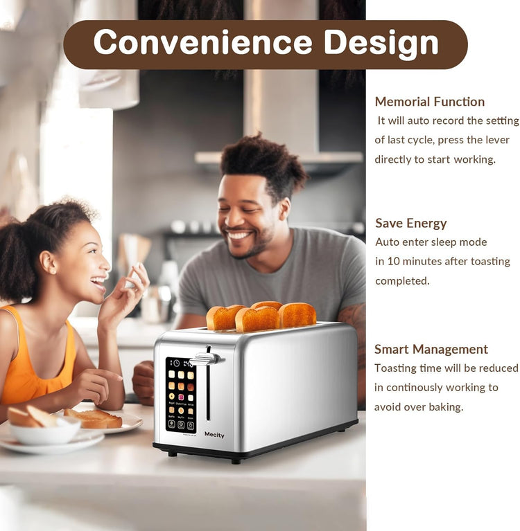 4 Slice Toaster Touch Screen 1.5" Long Slot