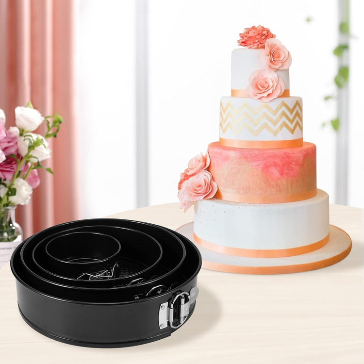 Springform Pan Set of 4, 4/7/9/10inch Cake Pan, Non-Stick Leak-Proof with Removable Bottom, Cheesecake Pan for Baking, Black