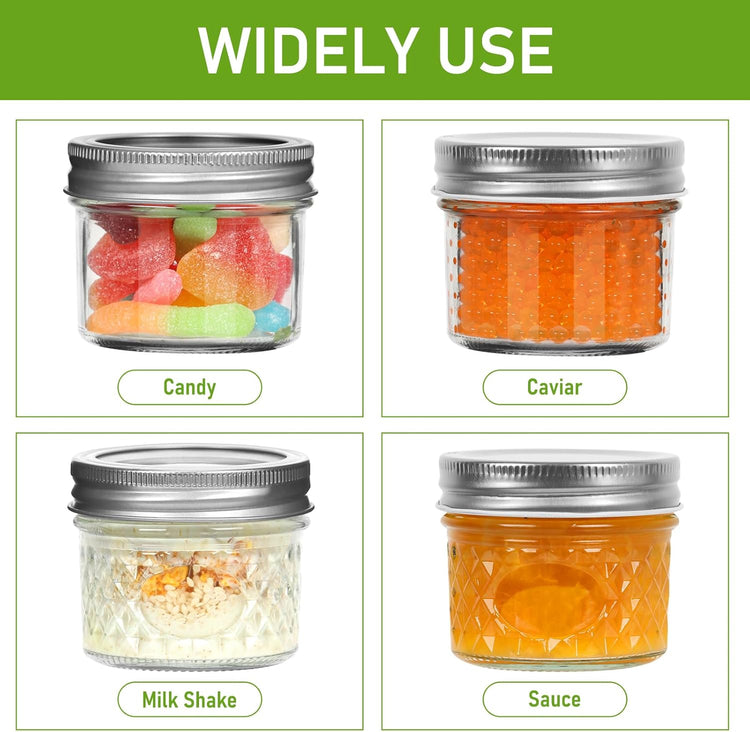4 oz Small Mason Jars, 16 Pack Mini Jars, With 2 Types of Lids - 16 Split-Type and 16 One Piece Lids, Perfect for Dessert and DIY