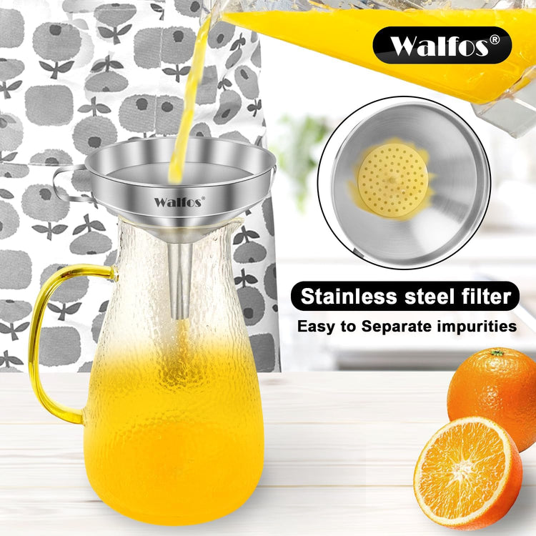 Walfos Extra Large Stainless Steel Funnel with Venting Slot, Kitchen Funnel with 2 Removable Strainer & 1Pc Cleaning Brush, Perfect for Transferring Liquid, Oils, Jam, Dry Ingredients (Jumbo, 7.9")