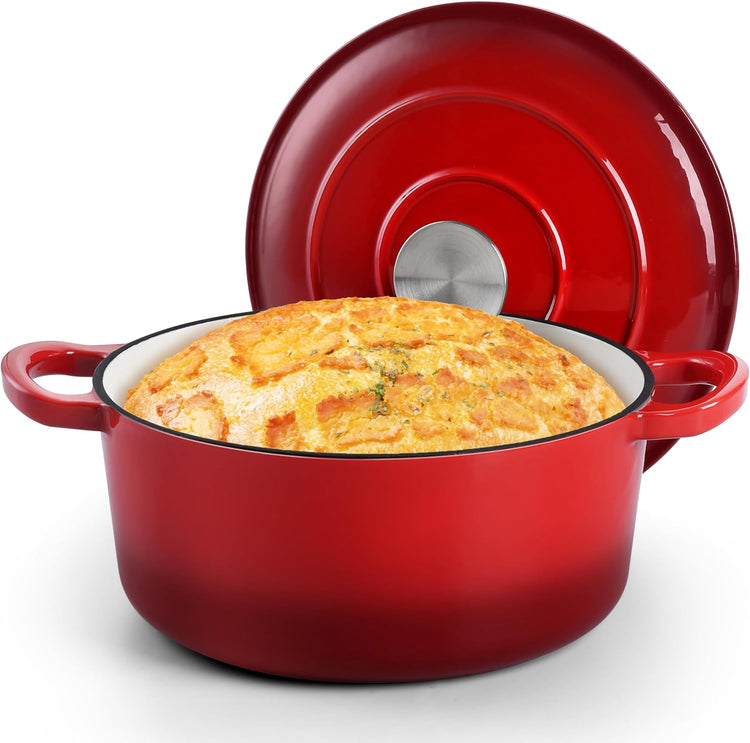 Small 3 Quart Dutch Oven, HaSteeL Round Cast Iron Cooking Pot with Lid, Nonstick Enameled Cookware for Sourdough Bread Baking Roasting Stewing Braising Frying, Heavy Duty & Oven Safe 500℉, Red - Nestoria
