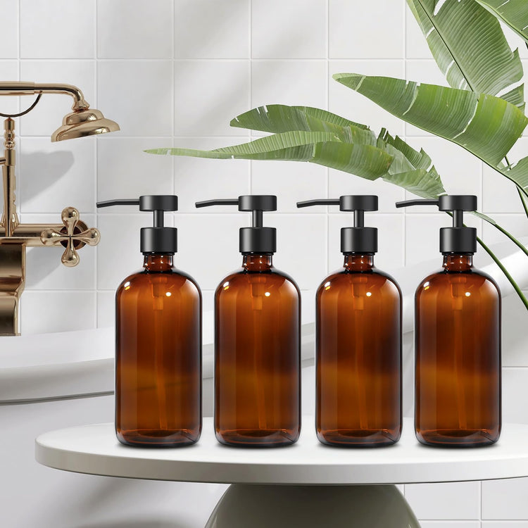 Amber Glass Soap Dispenser (4 Count)