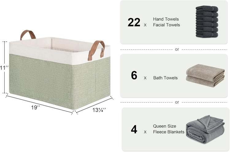 StorageWorks Storage Bins, Fabric Storage Bins for Shelves, Extra Large Storage Baskets with Metal Frame, Closet Baskets and Bins with Handles, Jumbo, Green and White, 2-Pack