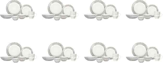 48 Piece Dinnerware Set, Ceramic Plates and Bowls Sets for 8, Microwave and Dishwasher Safe, Handcrafted Tree Bark Series Dish Set, White Birch