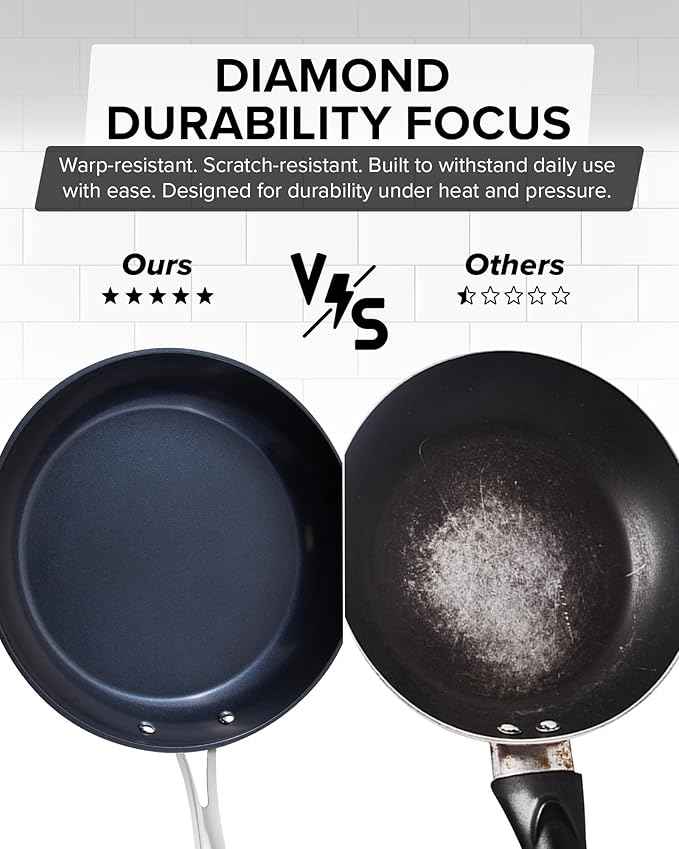 Nuwave Healthy G11-Pots and Pans Set Non Stick, 9H Near-Diamond Hardness Scratch-Resistant, Works on All Stovetops, PFAS Free, with Frying Pans, Saucepans & Glass Lids, Stay-Cool Handles, Tinsel