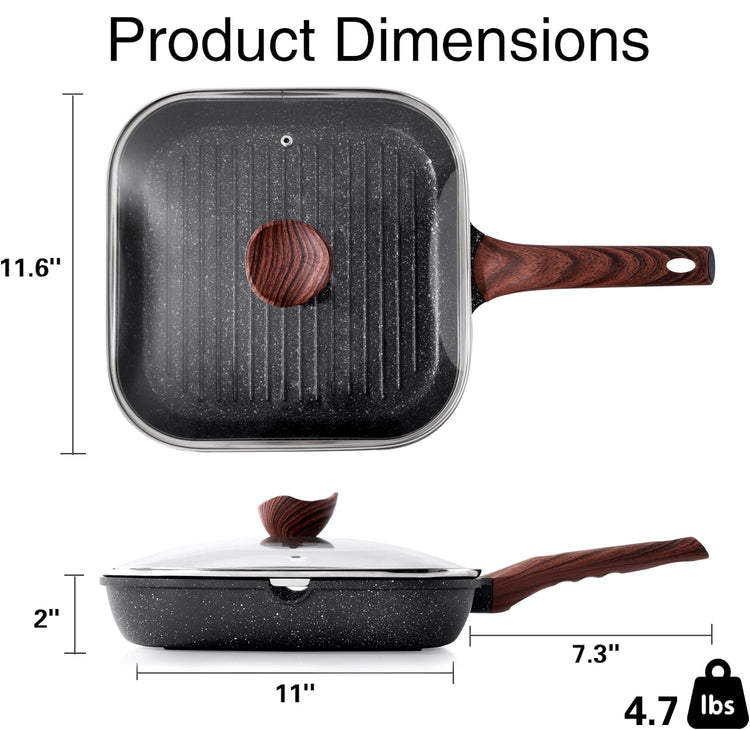 Nonstick Grilling Pan with Lid for Stove Tops