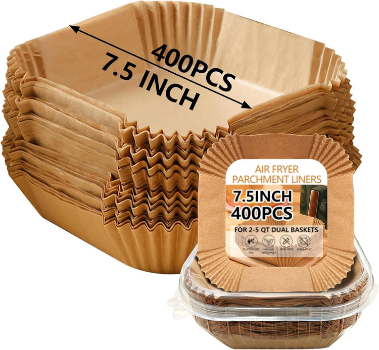 UBeesize 7.5 Inch Air Fryer Paper Liners,400 PCS Parchment Paper, Air Fryer Disposable Paper Liners for Microwave, Non-Stick Sheets Square Free of Bleach(Bottom Size 6.3 Inch)