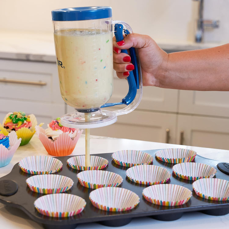 RAZOR Pancake Batter Dispenser, Pancakes & Waffles Batter Dispenser for Cakes, Muffins, Crepes, Cupcake for Baking, Cooking on Stovetop, Griddles, Prevents Drip, Easy Squeeze Trigger Handle Dispensers
