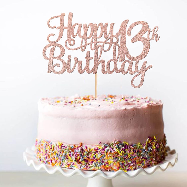 1 PCS Happy 13th Birthday Cake Topper Glitter Cheers to 13 Years Birthday Cake Pick Official Teenager 13 Fabulous Cake Decoration for Happy 13th Birthday Theme Party Decorations Supplies Rose Gold