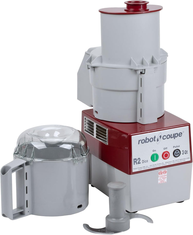 Robot Coupe R2 Dice Continuous Feed Combination Food Processor Dicer with 3-Quart Polycarbonate Bowl, Gray, 120-Volts