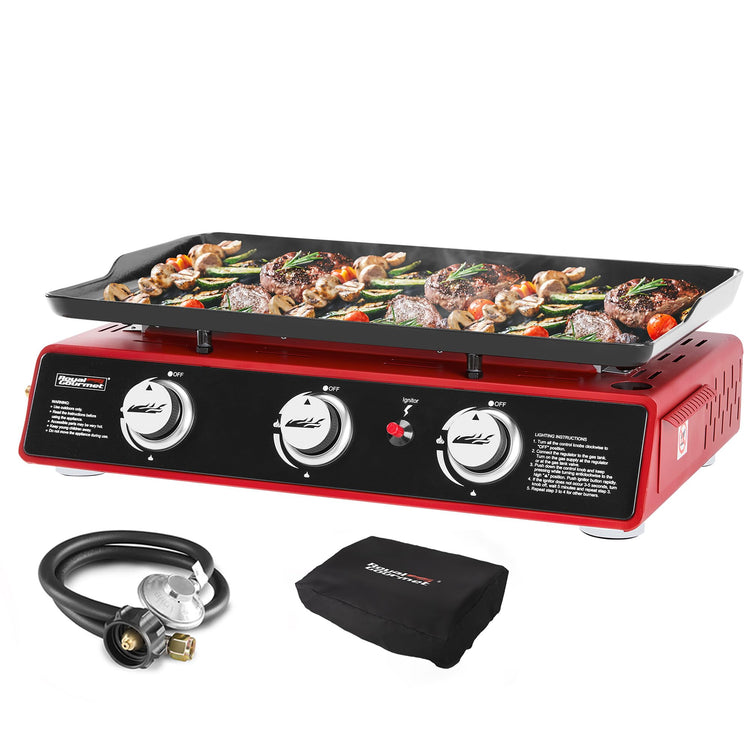 PD1301R 3 Burner Tabletop Propane Gas Griddle with Cover