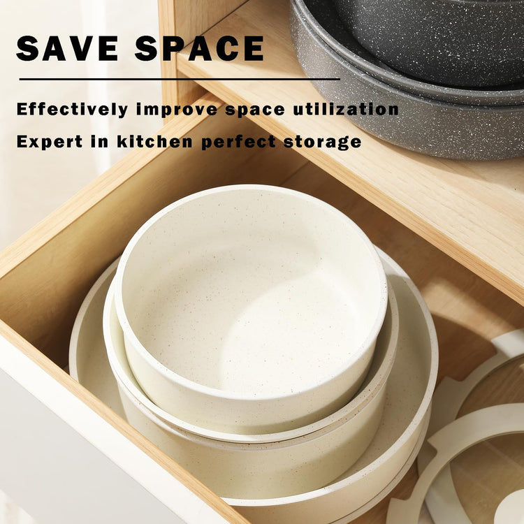 Gray Non Stick Pot and Pan Set with Removable Handle