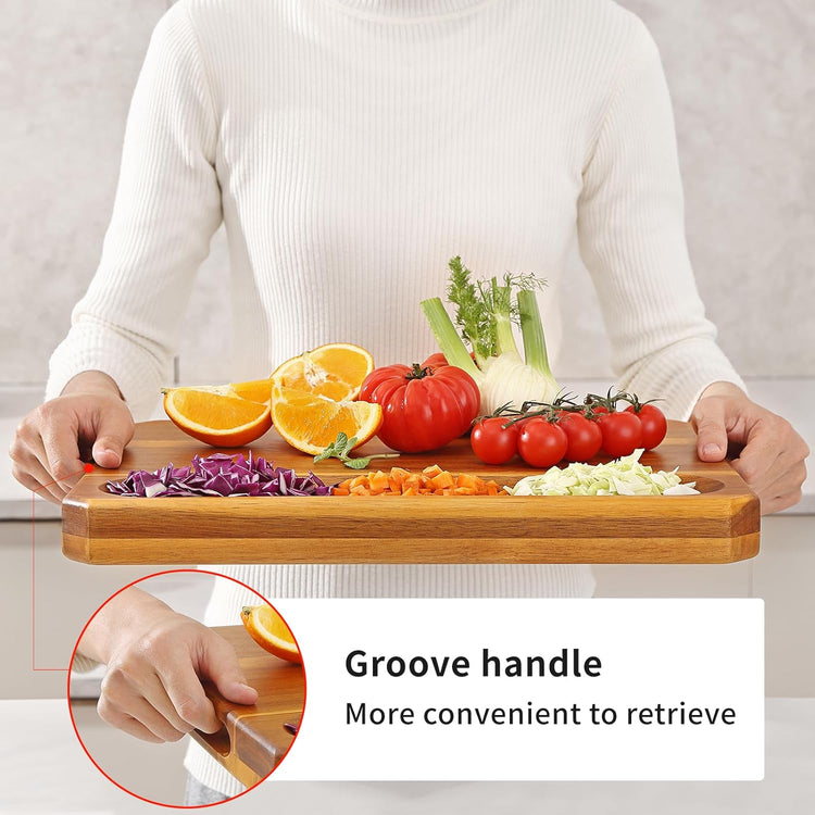 Acacia Wood Cutting Boards for Kitchen,Large Wooden Cutting Boards for Chopping Meat, Cheese, Fruits, and Vegetables,Extra Large Charcuterie Board with Handles, Juice Groove