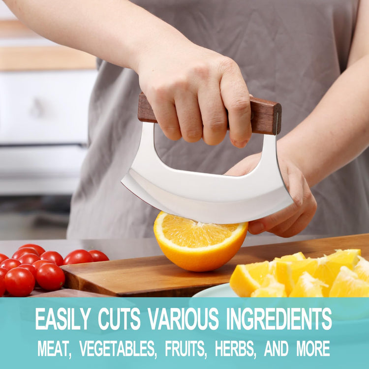 Ulu Knife with Stand for Cutter Pizza Meat Vegetables Herb Salad