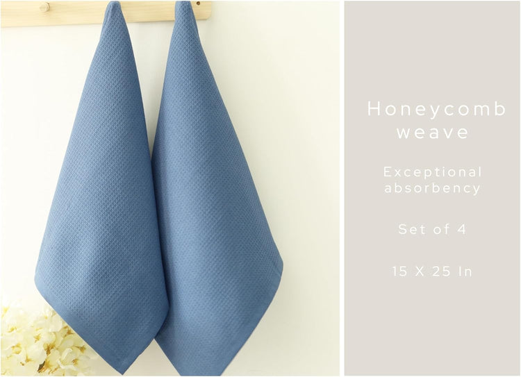 PurpleEssences Waffle Weave Kitchen Towel, 100% Cotton - 15 x 25 Inches, with Hanging Loop Ultra Soft Absorbent Quick Drying Dish Cloth, Tea and Hand Towels, 4 Pack - Spring Summer - Smoky Grey - Nestoria