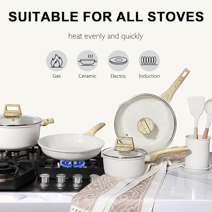 GiPP Ceramic Pots and Pans Set Non Stick - 22Pcs Nonstick Cookware Set, Non-Toxic Healthy Kitchen Cooking Set w/Frying Pans Set, Dishwasher Safe, PFAS PTFE PFOA PFOS Free, Cream White