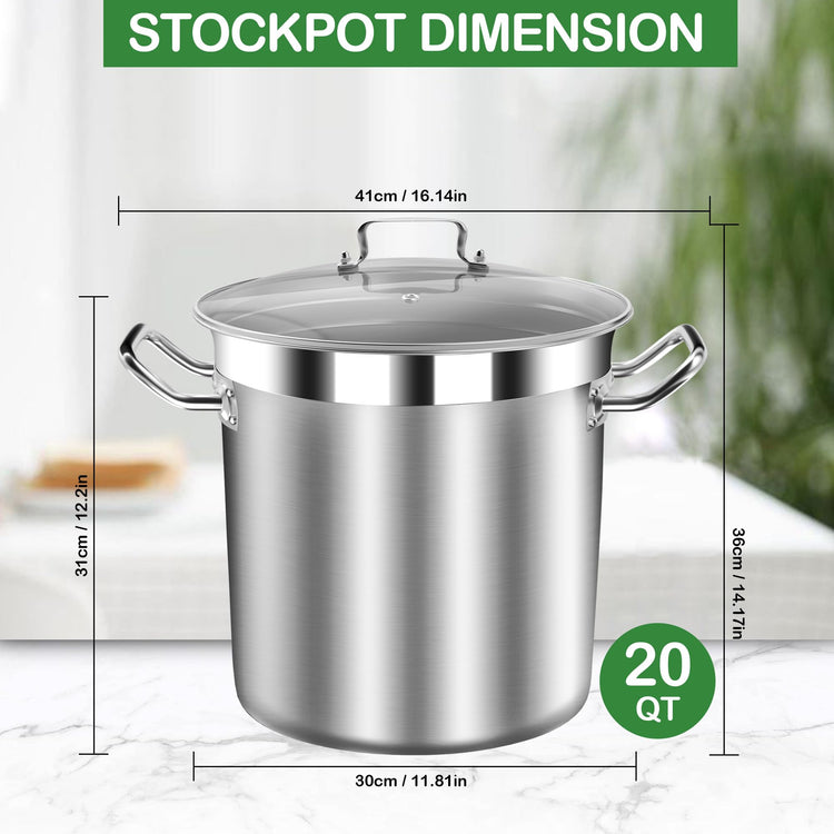 Stainless Steel 20 Quart Stockpot with Tempered Glass Lid