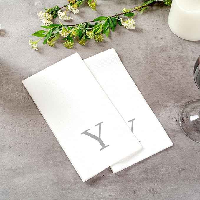 Luxenap 15.8 X 7.9 Inch Linen-Feel Guest Towels, 2000 Lettered Hand Towels - Silver Letter 'Y', Sans Serif Font, White Paper Dinner Napkins, airlaid, For Restrooms And Tables - Restaurantware