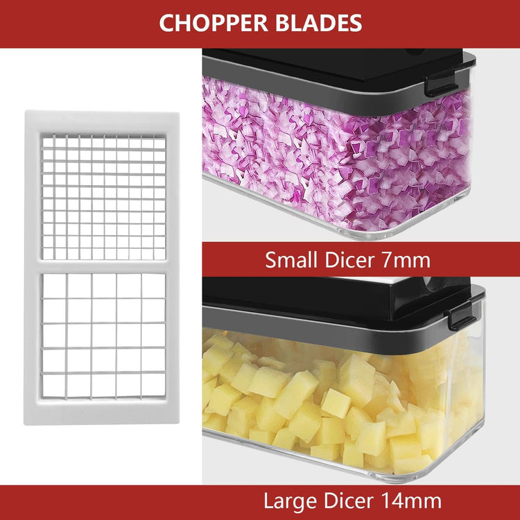 Vegetable Chopper, Onion Chopper Dicer, Mandoline Slicer, Food Chopper with Container, Vegetable Cutter for Salad Potato Carrot Garlic(2 Blades, Black White)