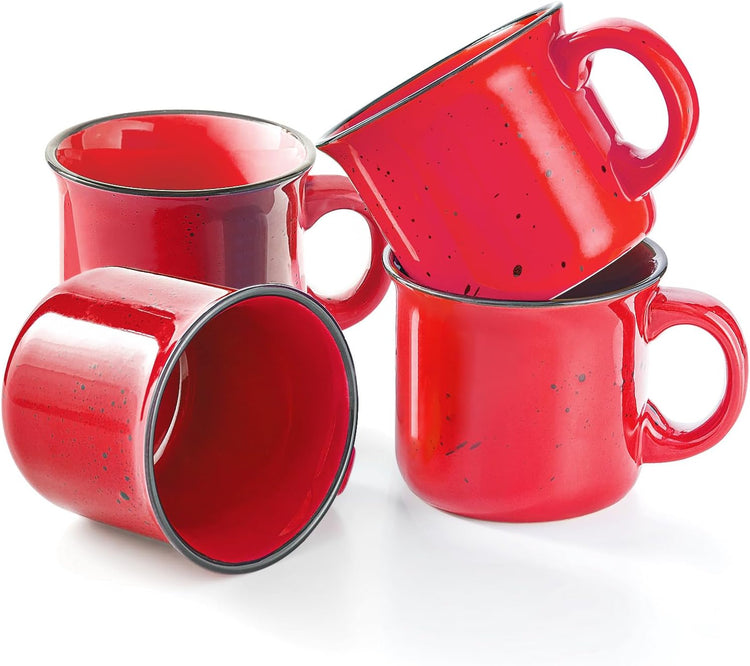 bestone Coffee Mugs Set of 4,16 oz Large Coffee Mugs, Ceramic Mugs with Handles,Salad,Noodles etc Coffee Mugs, Cups for Coffee Cereal Latte ,Microwave & Dishwasher safe,Red
