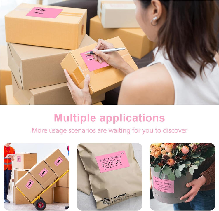 3 X 5 Inch Printable Waterproof Rectangle Color Coding Labels, 300 Per Roll Adhesive Color Coding Stickers for Bar-Codes, Address, Small Business Labeling, Inventory, Pink