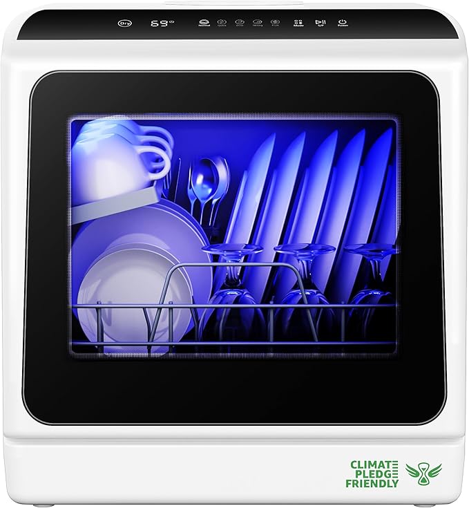 EUHOMY Countertop Dishwasher Portable with 6 Programs, 5L Built-in Water Tank for Apartments & RV, 167โ High-Temp, No Hookup Needed, Mini Dishwasher with Baby Care, Air Dry/Quick/ECO/Fruit/Normal Mode