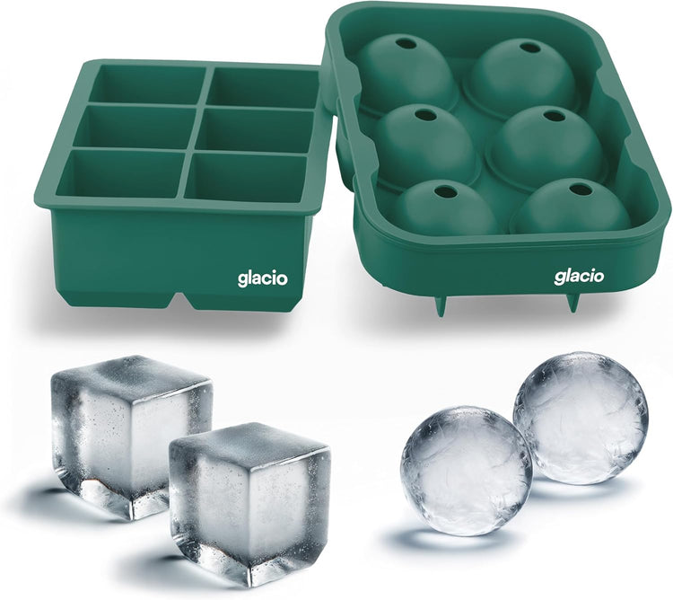 glacio Silicone Ice Cube Trays โ Large Silicone Molds for 2-Inch Ice Cubes and Spheres Whiskey Ice Cube Trays with Lids for Cocktails & Bourbon โ Set of 2