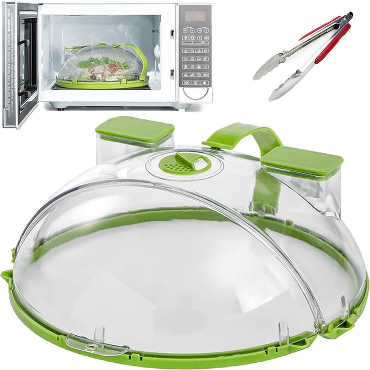Steam And Reheat Microwave Cover, Microwave Splatter Cover, 2-In-1glass Microwave Cover For Food, Adjustable Steam Hole, Food Water Storage Box, Splash-Proof Design For Cooking (B)