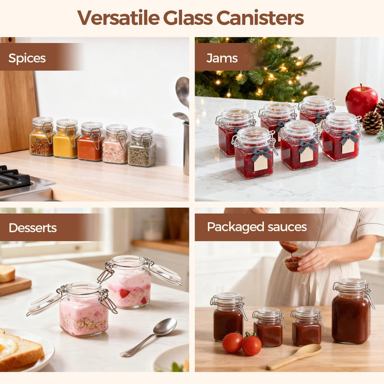 Square Small Glass Spice Jars with Airtight Lids 4 oz 12 Pack Pantry (12 Count)