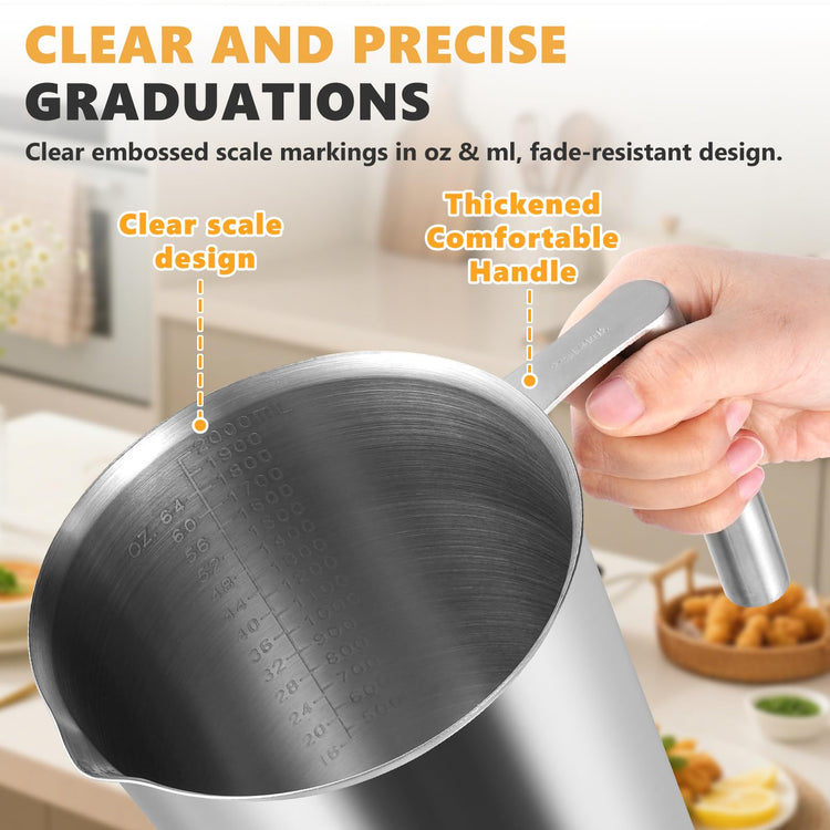 2000ml Stainless Steel Measuring Cup 64 oz with Handle