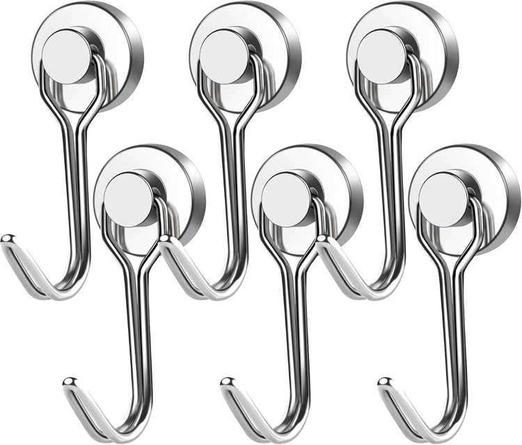 E BAVITE Swivel Swing Magnetic Hooks New Upgraded, 30LB(6pack) Refrigerator Magnet Hook Strong Neodymium Magnets, Perfect for Refrigerator and Other Surfaces,60mm(2.36in) in
