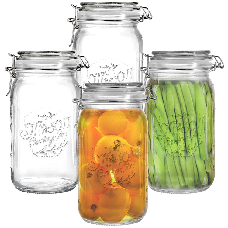 4 Pack Clear Wide Mouth Glass Mason Jars with Airtight Clamp Lids (4 Count)