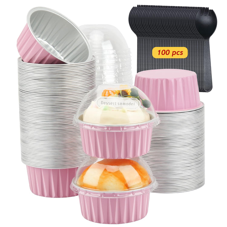 5oz Cupcake Pans with Dome Lids 100 Pack (5 Fl Oz)