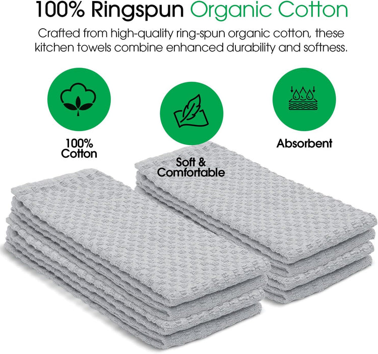 DG Collections Ash Grey Kitchen Towels - 100% Cotton Terry Tea Towels for Cleaning, Drying, and Highly Absorbent Kitchen Dish Cloth for Bar Cleaning - 8 Pack - 15 x 25 Inches - Nestoria