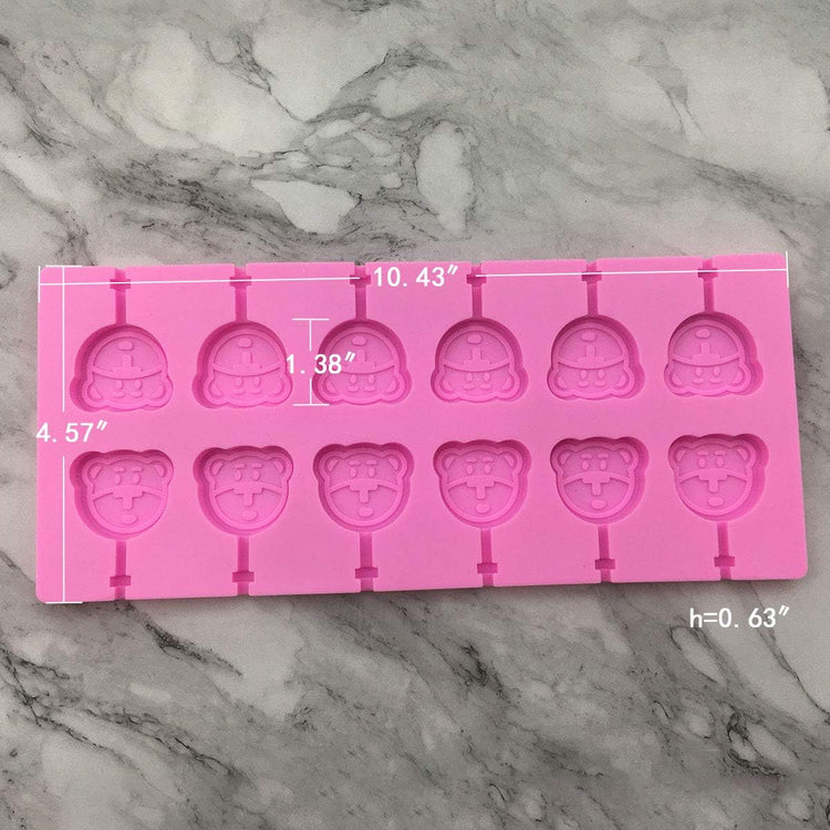 12 Capacity Silicone Bear Lollipop Mold Set, Sucker Molds and Chocolate Hard Candy Mold with 50pcs Lollipop Sucker Sticks, Candy Treat Bags, Gold Ties. (Bear)