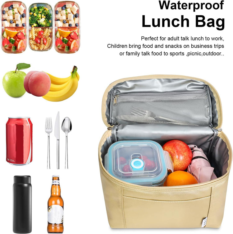 NOL Natural Organic Lifestyle Insulated Lunch Bags for Women Cooler Bag Lightweight Nylon Waterproof Lunch Box For Work (Gold, Medium(normal))