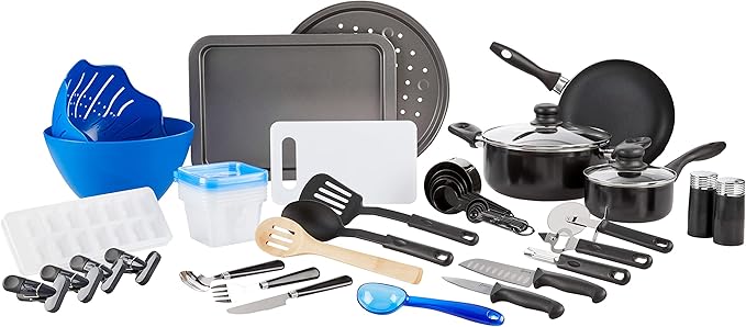 Gibson Home Back to Basics Nonstick Aluminum Cookware Set, 59-Piece, Black