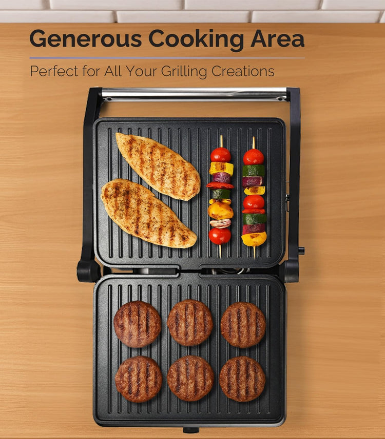 MOI Panini Press Grill & Sandwich Maker - 180Β° Dual-Plate Stainless Steel Grill Press for Paninis, Grilled Cheese, Burgers, Quesadillas, Breakfast, and More - 11 x 9 Inch Panini Maker with Drip Tray
