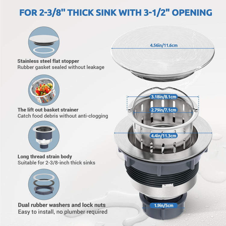 Kitchen Sink Drain Assembly with Removable Deep Basket Strainer